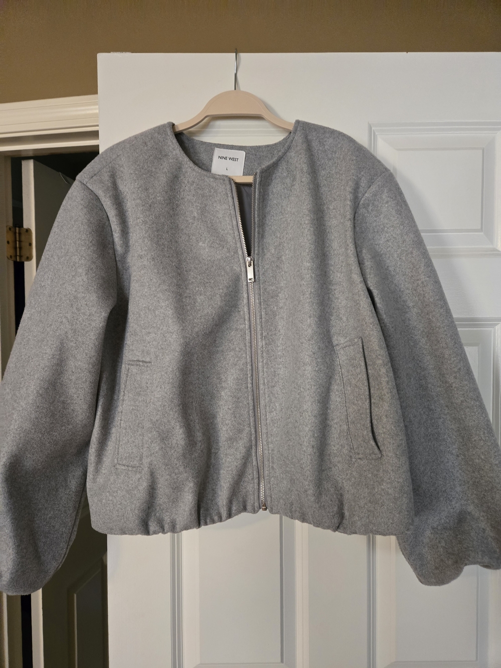 Nine West Grey Wool-Blend Zip Front Pea Coat